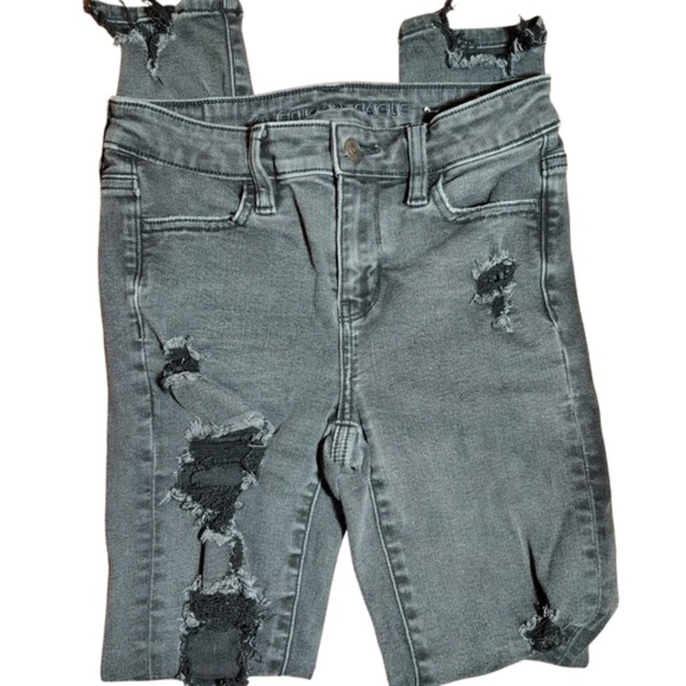 American Eagle Jeggings Womens Size 0 Gray Wash Distressed‎ Ripped Jeans